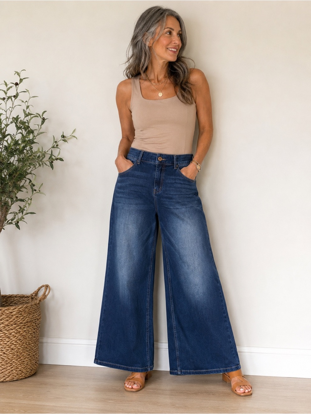 Halara Petite Wide Leg Jeans Dark Wash High Rise Stretch Denim Size L